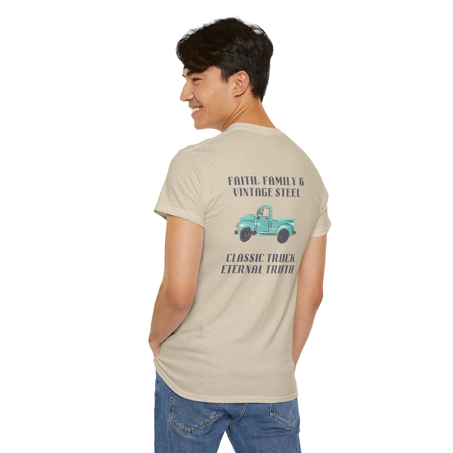 Faith, Family & Vintage Steel T-Shirt - Christian Faith Tee