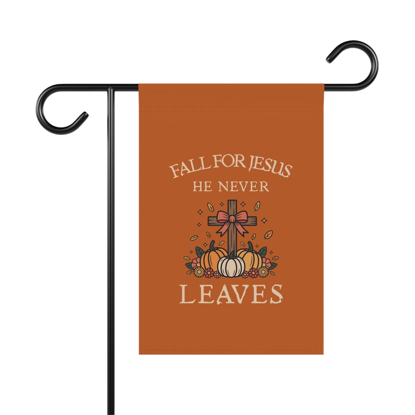 Fall for Jesus Garden Flag — Autumn Cross & Pumpkins Outdoor Banner