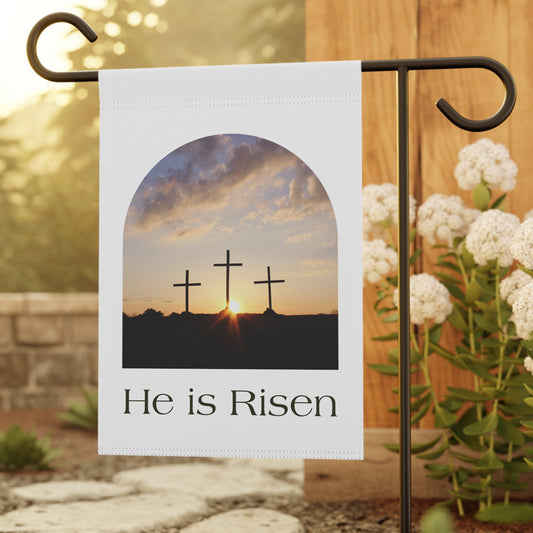 Garden Banner - "He is Risen" Easter Cross Sunrise