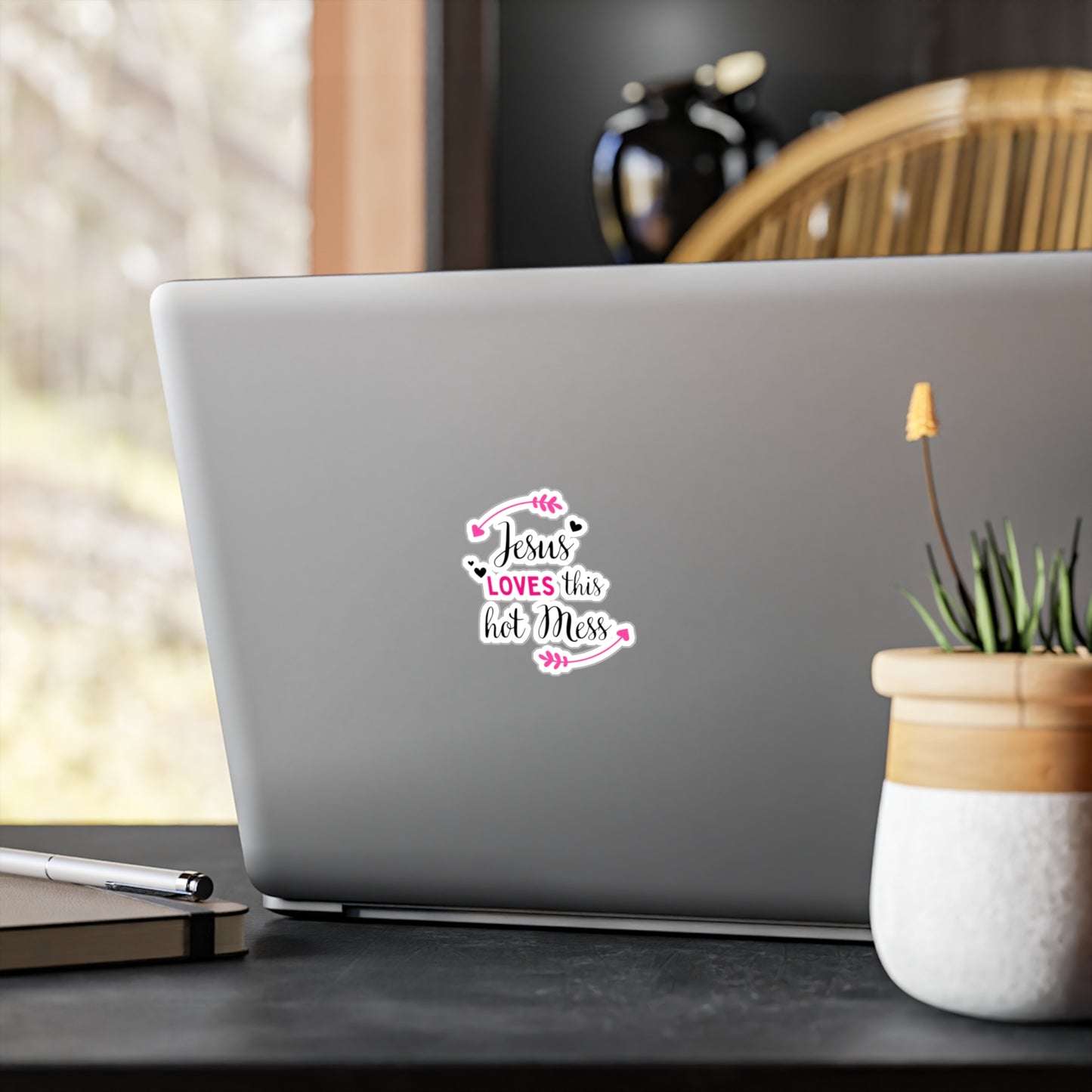 Jesus Loves This Hot Mess Vinyl Sticker — Christian Decal