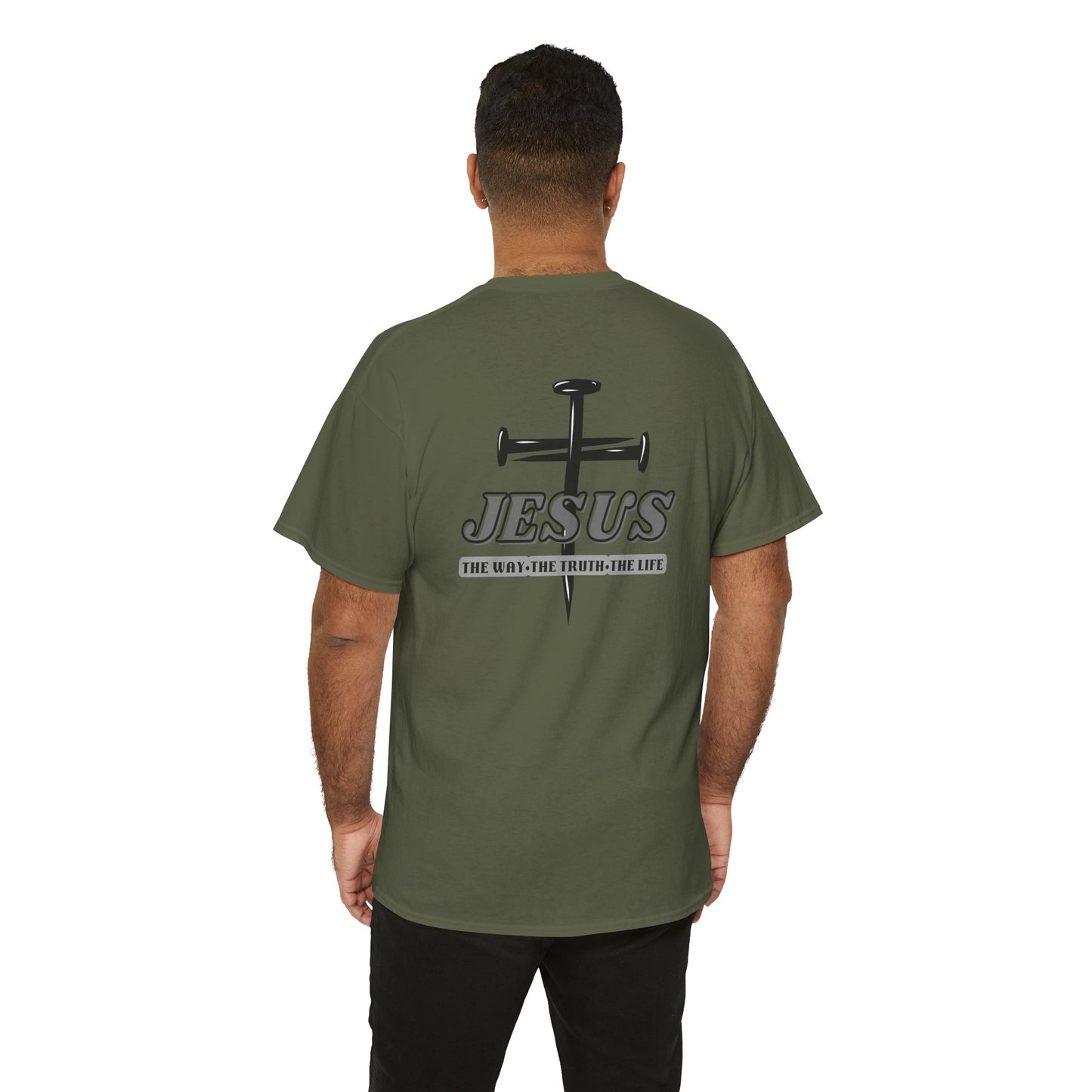 Christian T Shirt – Nail Cross Design with Scripture Message