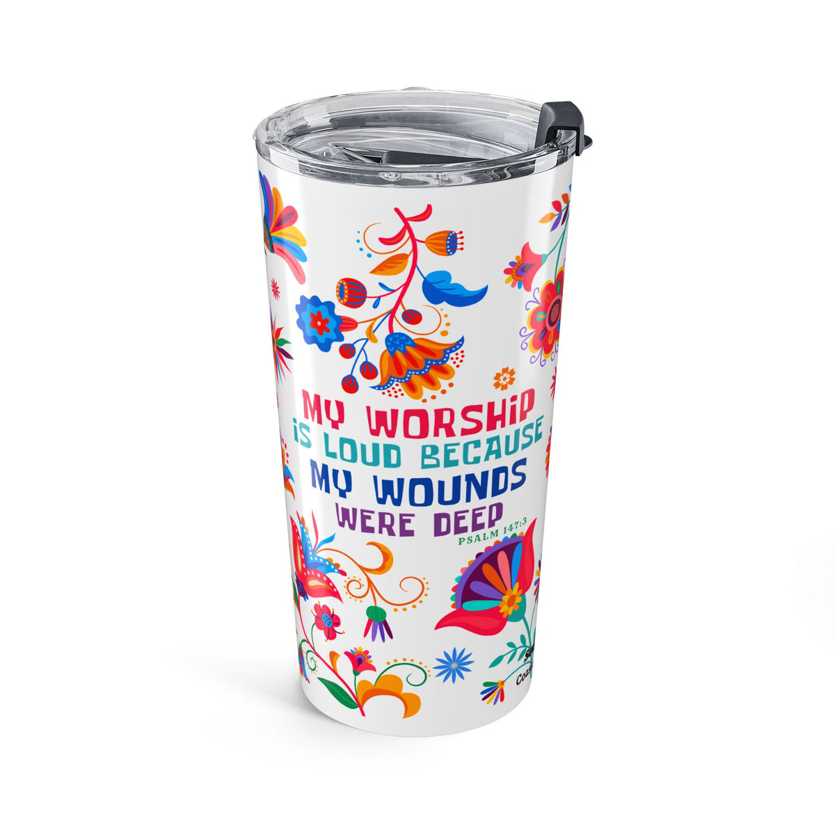 Christian Tumbler – 20oz Insulated Worship & Healing Scripture Psalm 147:3