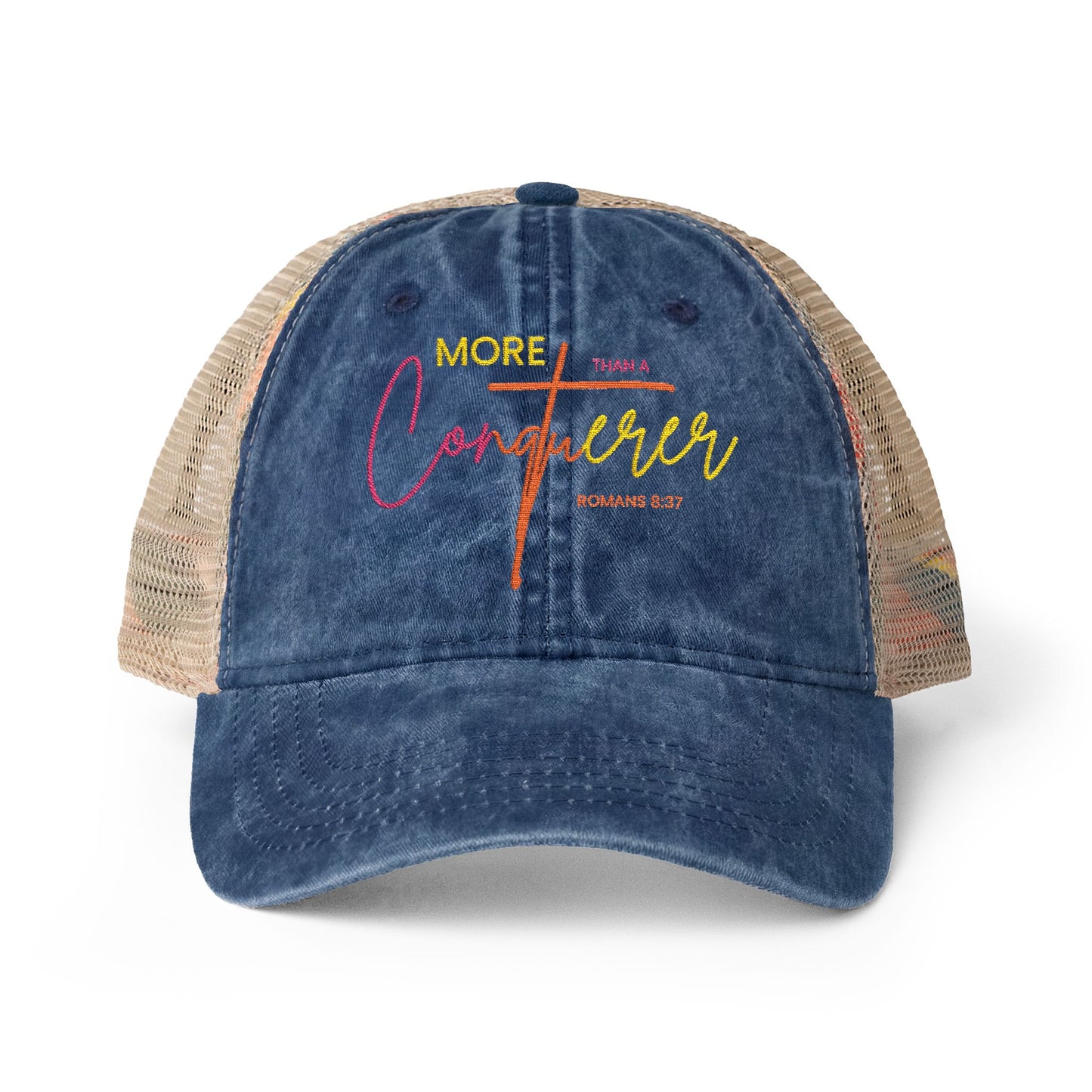 Christian Trucker Hat – Romans 8:37 Scripture Breathable Meshback Cap