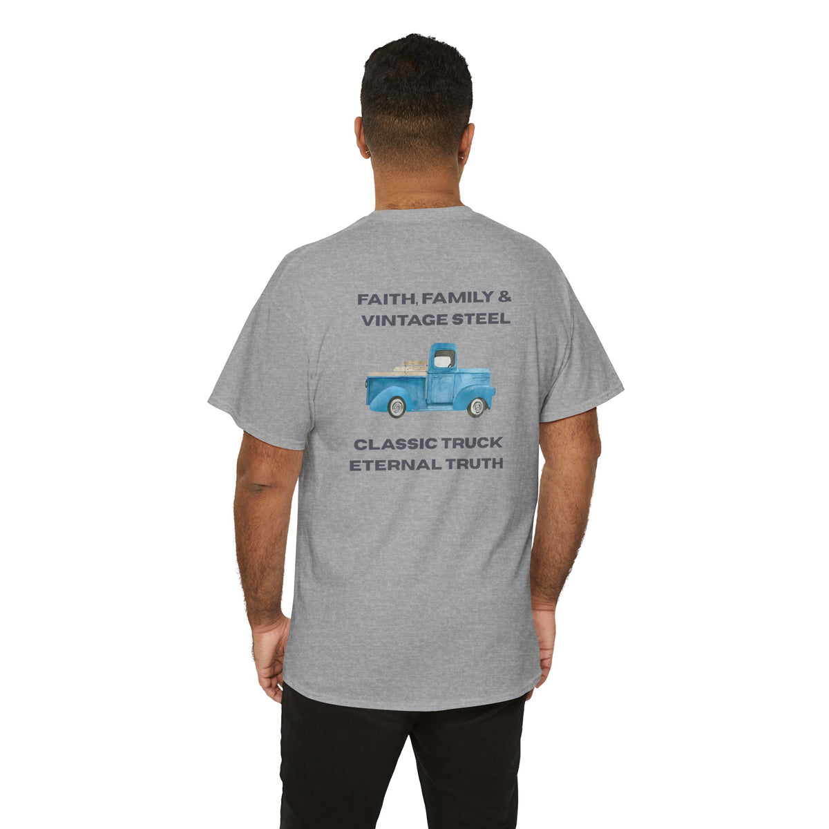 Christian T Shirt – Vintage Truck Faith Family Design Soft Cotton Casual Tee