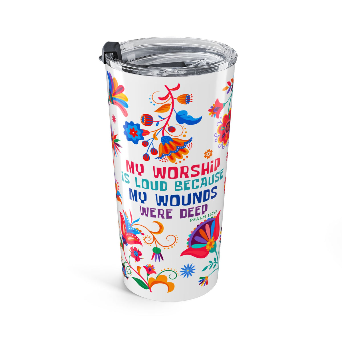 Christian Tumbler – 20oz Insulated Worship & Healing Scripture Psalm 147:3