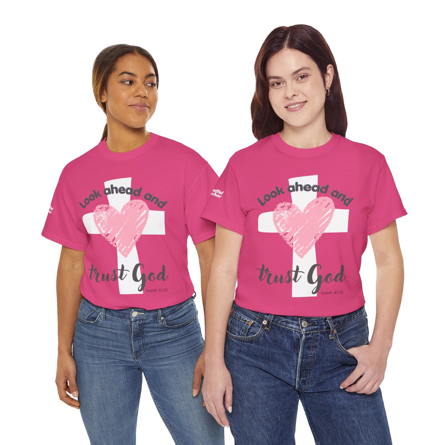 Look Ahead and Trust God / Look Back and Thank God T-Shirt (Isaiah 41:10 and Psalm 103:2) Christian Faith Tee