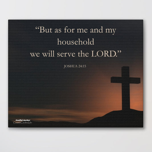 Joshua 24:15 Art – Canvas Wall Display with Cross Silhouette
