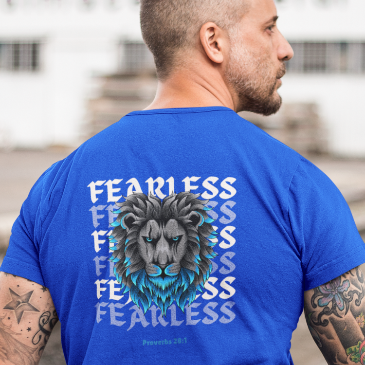 Christian Lion Shirt – Fearless Faith Graphic Tee with Proverbs 28:1