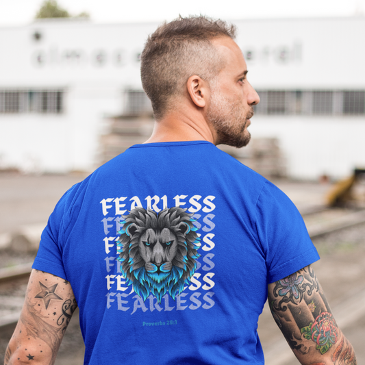 Christian Lion Shirt – Fearless Faith Graphic Tee with Proverbs 28:1