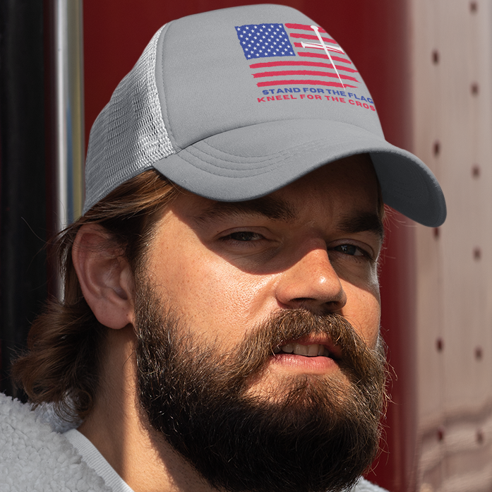 Patriotic Trucker Hat – Faithbased Vintage Flag Design Mesh Snapback