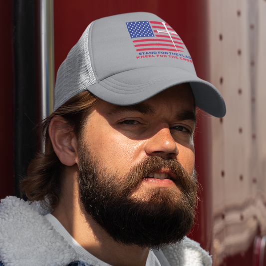 Patriotic Trucker Hat – Faithbased Vintage Flag Design Mesh Snapback