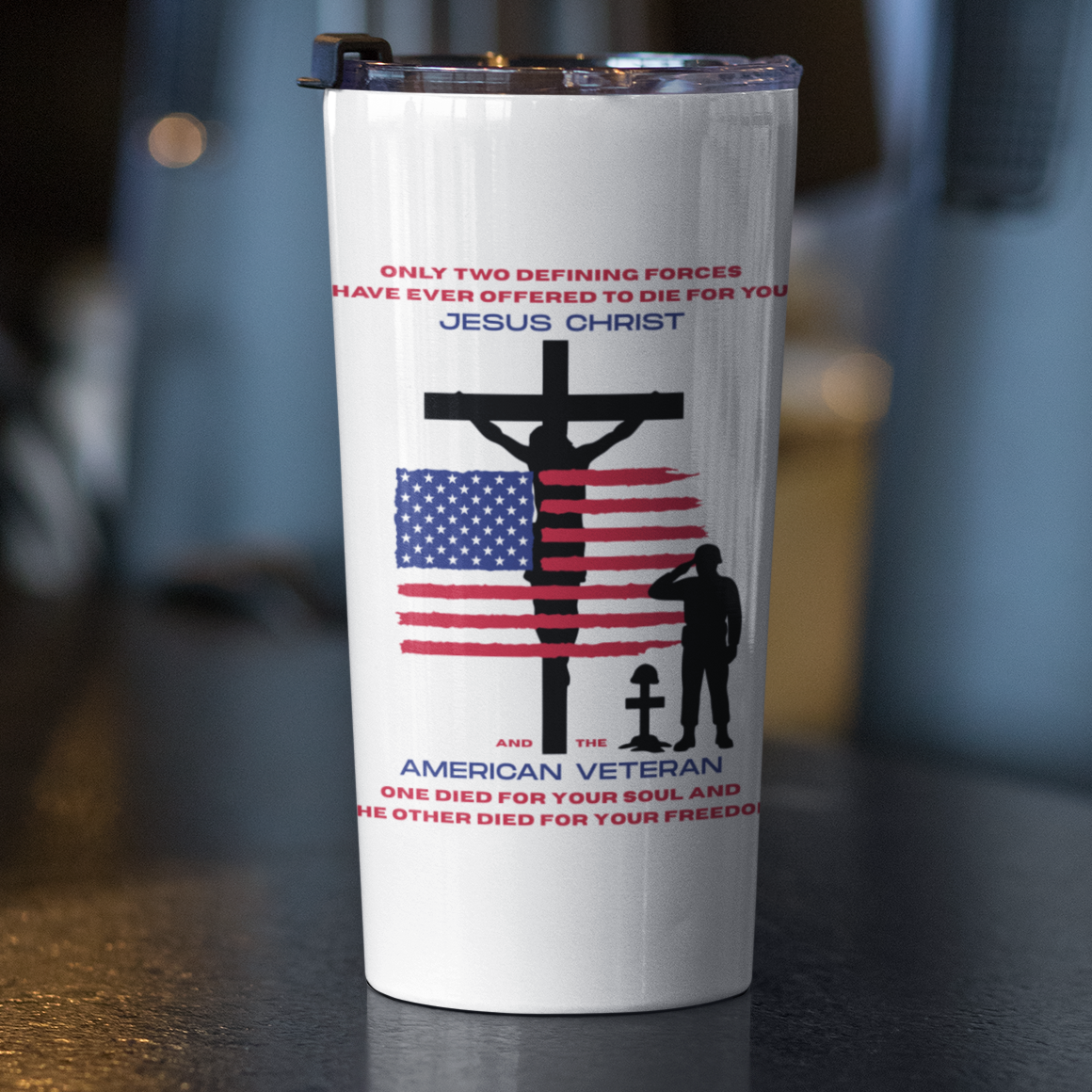 Christian Patriotic Tumbler – 20oz Stainless Steel Cross American Flag Design