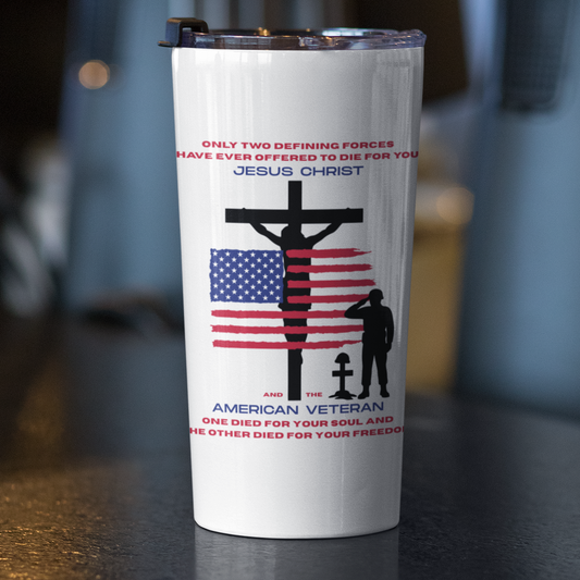Christian Patriotic Tumbler – 20oz Stainless Steel Cross American Flag Design