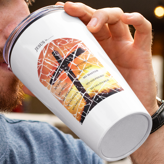 Christian Coffee Tumbler – 20oz Stainless Steel Stained Glass Cross
