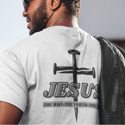 Christian T Shirt – Nail Cross Design with Scripture Message