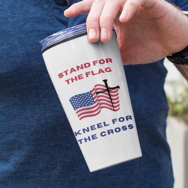 Christian Patriotic Tumbler – 20oz Insulated Cross Flag Faith Design